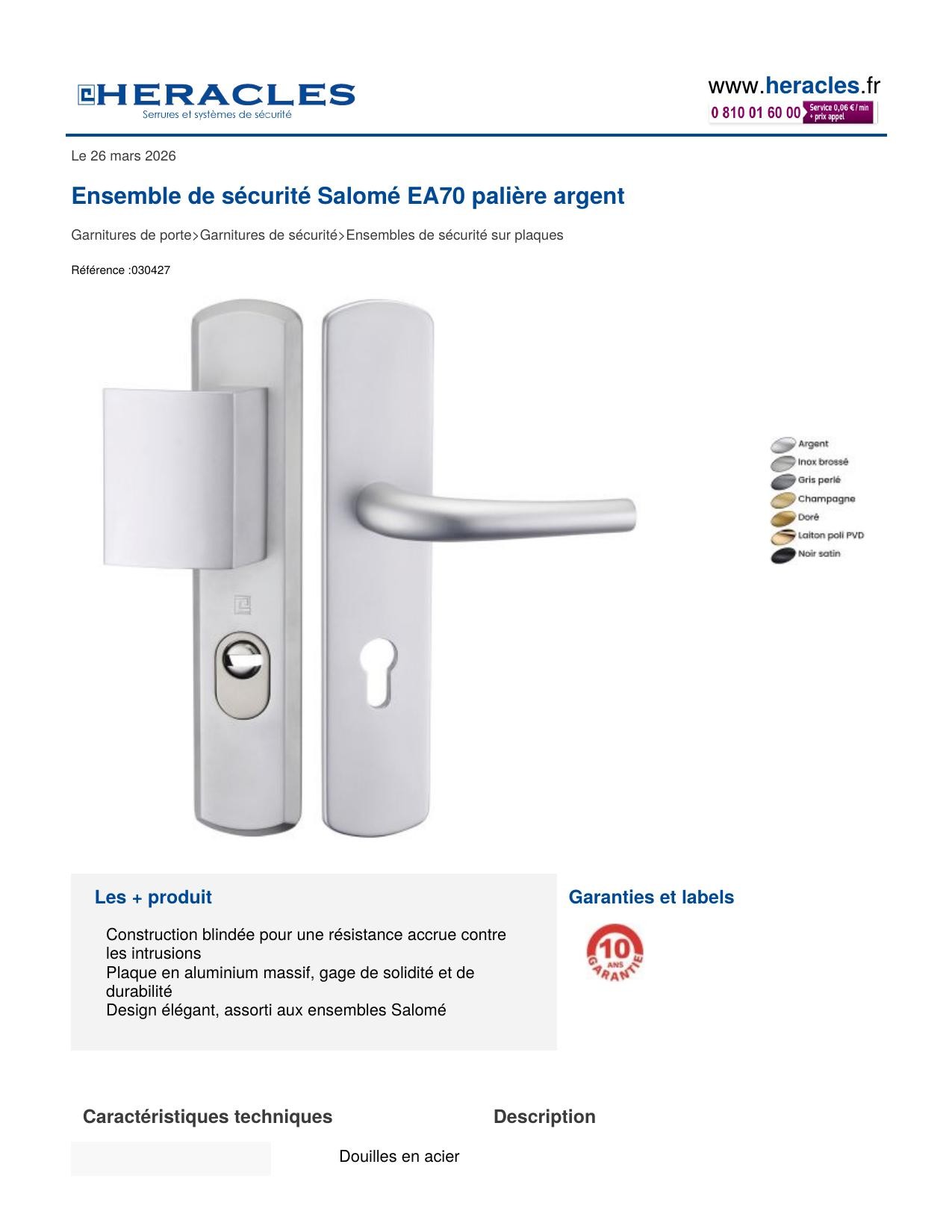 Fiche technique Héraclès Salomé palière